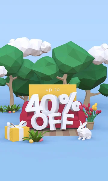 40 퍼센트 부활절 할인 판매 3D 삽화. — 스톡 사진