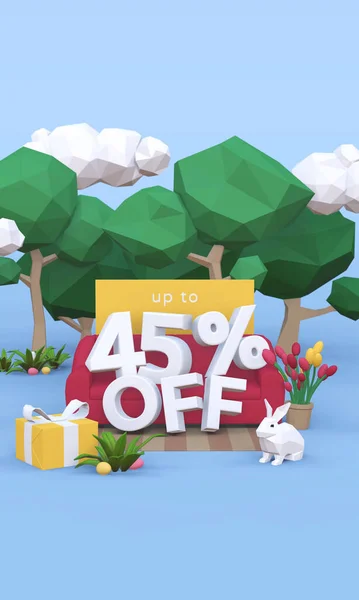 45 Czterdzieści pięć procent taniej - Sprzedaż wielkanocna Ilustracja 3D. Zdjęcia Stockowe bez tantiem