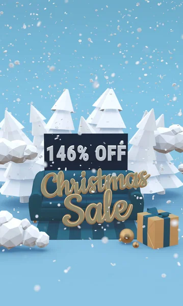 Natal super venda ou conceito louco de folga de inverno. 146 por cento fora - engraçado ilustração 3D no estilo dos desenhos animados . — Fotografia de Stock