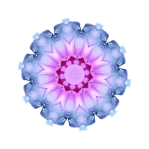 Delikatny wzór mandali kwiat akwarela w odizolowanych odcieniach różowy, fioletowy i niebieski na białym tle. — Zdjęcie stockowe