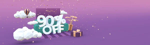 90% off 3d-illustration banner in cartoon style. Клиренс, скидка, концепция продажи . — стоковое фото