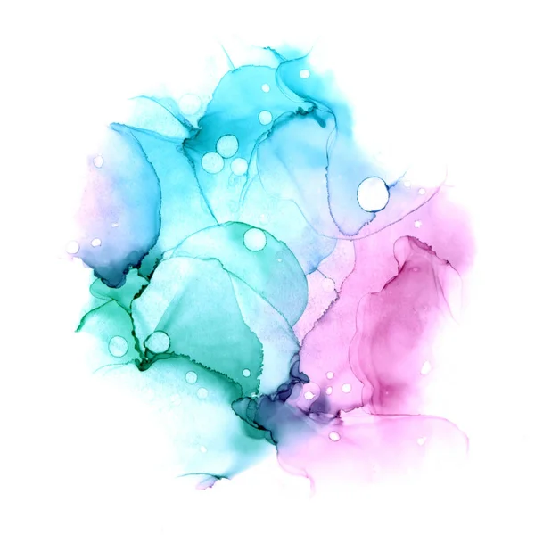 Delicado resumo mão desenhada aquarela ou álcool tinta fundo em tons de azul, verde e rosa. Ilustração Raster . — Fotografia de Stock