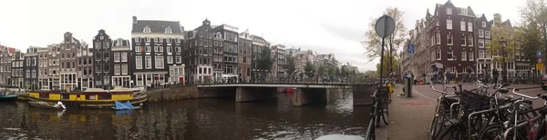 Amsterdams Kanalvy Bred Panoramabild — Stockfoto