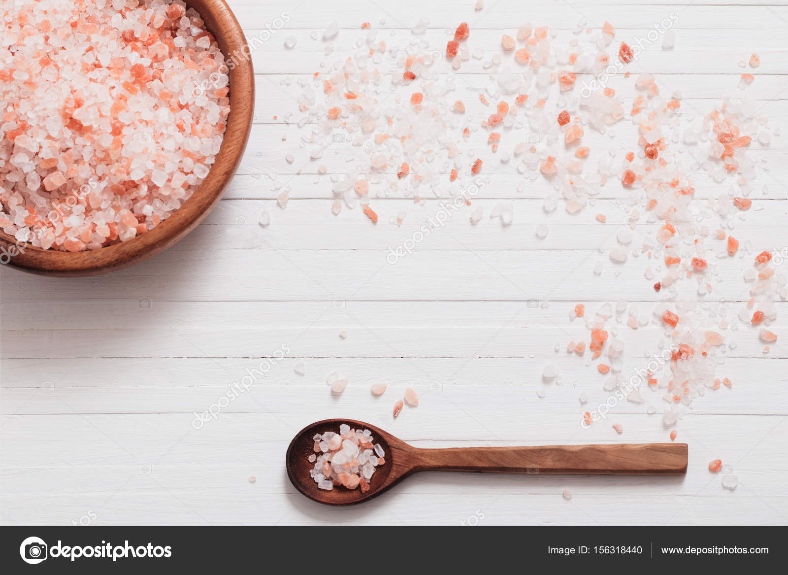 Himalayan salt on white wooden background Stock Photo by ©Kruchenkova