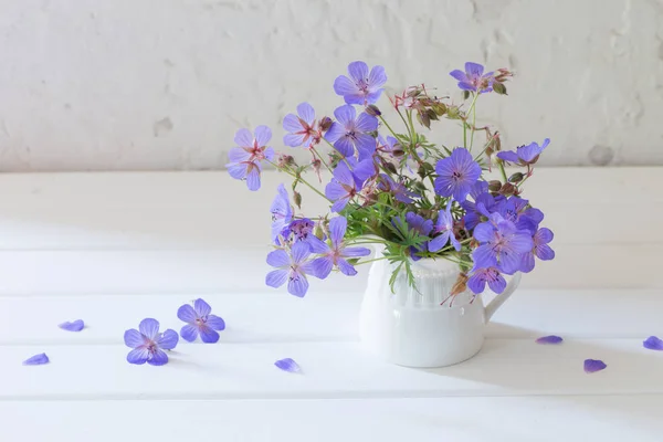 Flowers in jug on white background — Stock Photo, Image