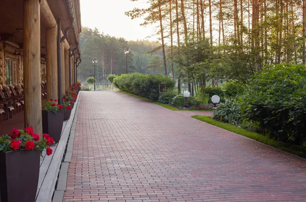 Dřevěné terasy na východ slunce — Stock fotografie