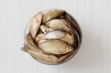 ahşap masa üzerinde nehir çiğ balık