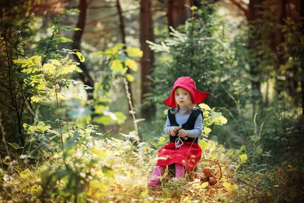 Little Red Riding Hood in the woods — Stock Photo, Image