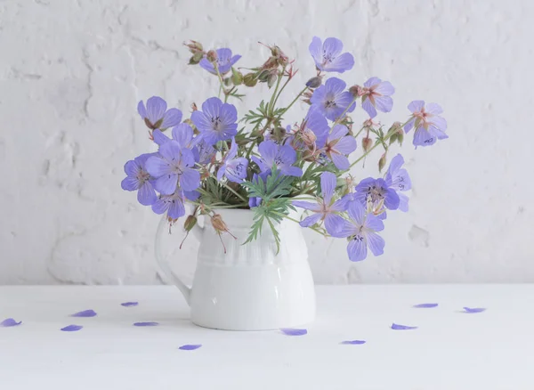 Virágok, korsó, fehér háttér — Stock Fotó