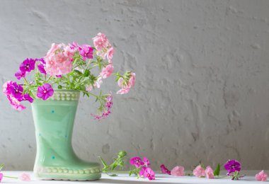 Beyaz arka plan üzerinde seramik Boot yaz çiçek