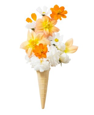 Çiçekler beyaz arka plan üzerinde gözleme koni