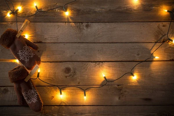 Christmas decorations on dark old wooden background — Stock Photo, Image