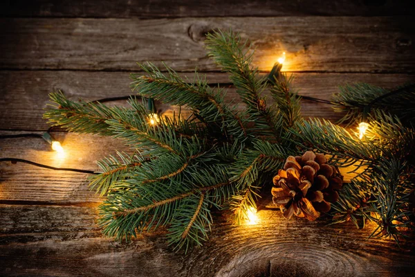 Kerst fir takken met kegels en garland — Stockfoto