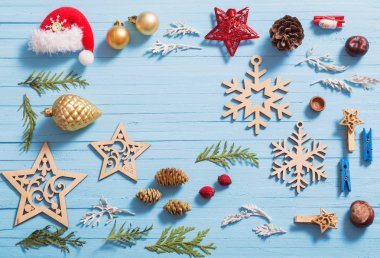 Ahşap arka plan üzerinde Noel koleksiyon 