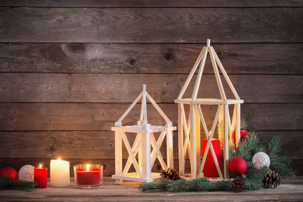 Wooden lantern on old rustic background — Stock Photo, Image