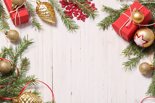 Christmas decoration on white wooden background — Stock Photo, Image