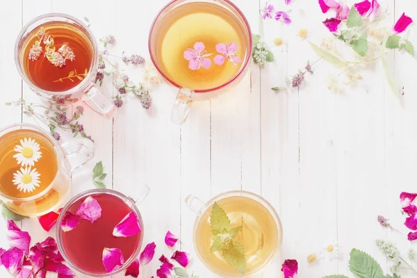 Herbal  tea on white wooden background — Stock Photo, Image