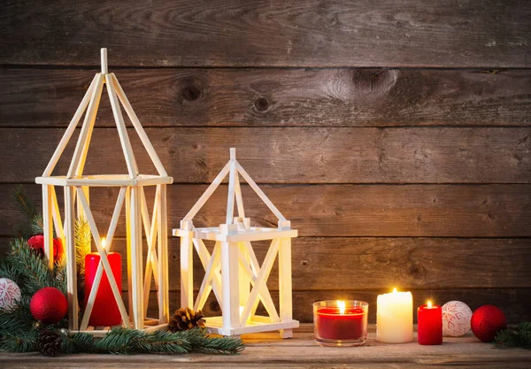 Wooden lantern on old rustic background — Stock Photo, Image