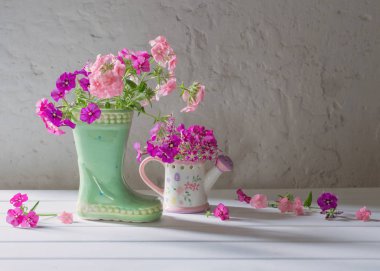 Beyaz arka plan üzerinde seramik Boot yaz çiçek