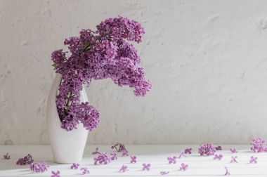 Vazodaki çiçekler arka plandaki beyaz duvarda