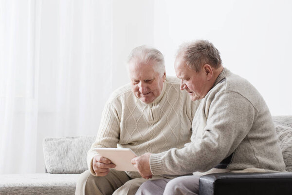 Two elderly men with pc tablet