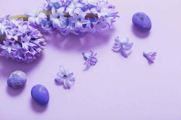 Easter eggs with spring flowers — Stock Photo, Image