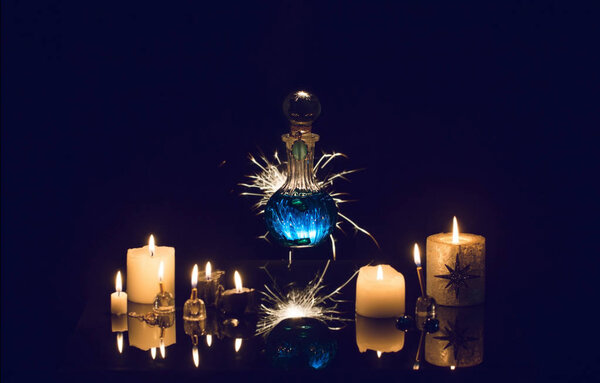 magic potions on a blue background