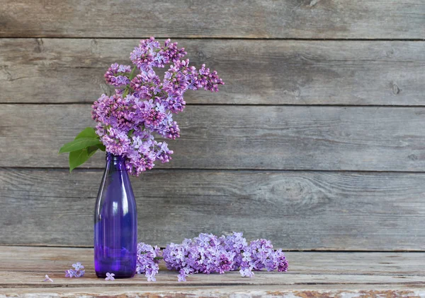 旧木制背景上的紫丁香 — 图库照片