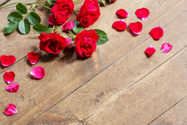 Rose rosse su sfondo di legno. — Foto Stock