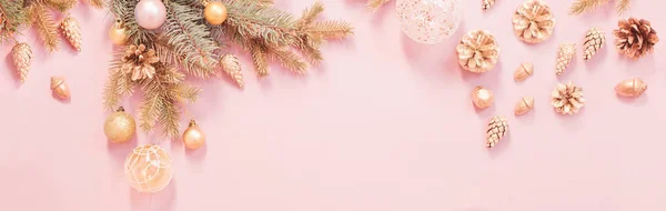 Beautiful modern Christmas background in gold and pink colors — Stock Photo, Image