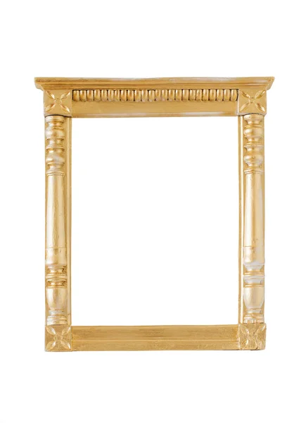 Quadro de madeira dourado antigo isolado no fundo branco — Fotografia de Stock