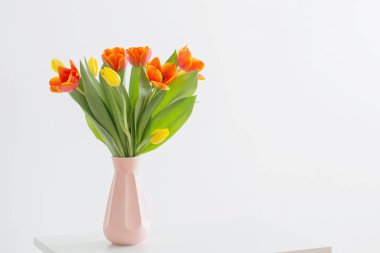 cam aranjman beyaz zemin üzerine lale