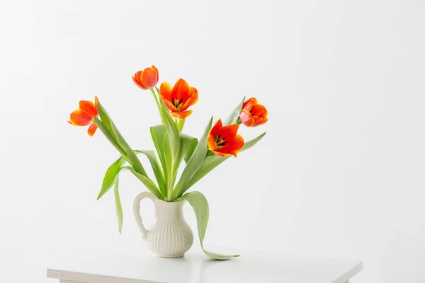 Tulipes dans un vase sur fond blanc — Photo