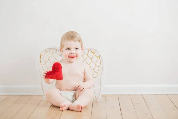 Malé miminko s andělskými křídly, valentýnský koncept — Stock fotografie