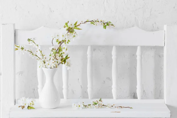 Вишневые цветы в вазе на белом фоне — стоковое фото