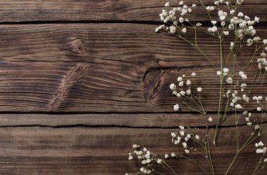 Gypsophila çiçek eski ahşap zemin üzerine