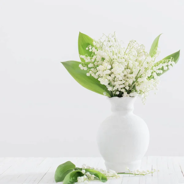 白色背景花瓶中的春花 — 图库照片