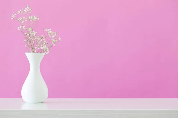분홍색 배경으로 꽃병에 있는 초파리 꽃들 — 스톡 사진