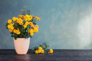 Arka plandaki yeşil duvarda kasımpatı var.