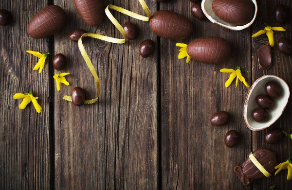 Chocolate Easter Eggs Dark Wooden Background — Stock Photo, Image