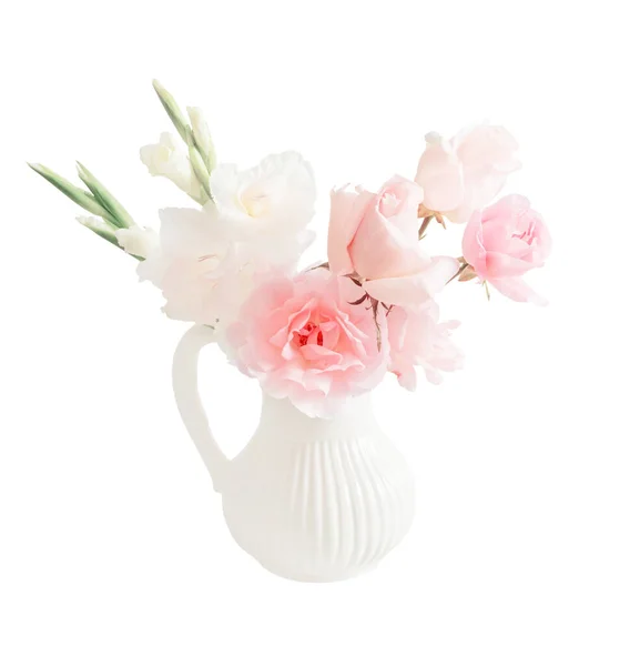 Rosa Und Weiße Blumen Der Vase Isoliert Auf Weißem Hintergrund — Stockfoto