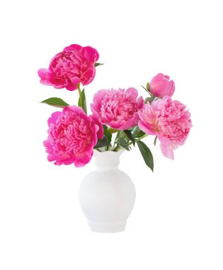 Beyaz arka plan üzerinde izole vazo içinde pembe peonies 