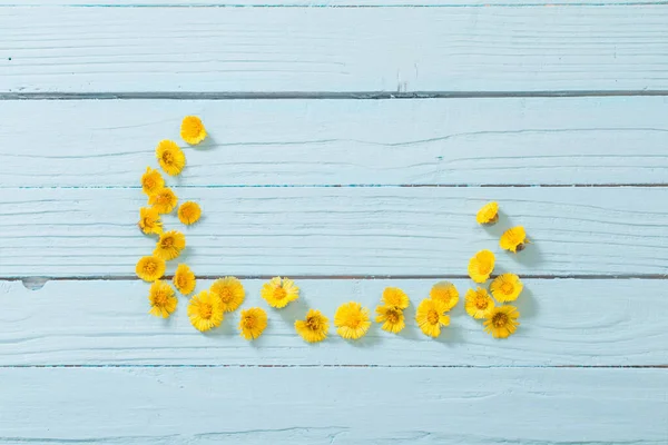 Primavera Flores Amarillas Sobre Fondo Madera —  Fotos de Stock