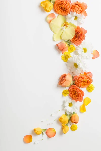 白を基調とした美しい黄色とオレンジの花柄 — ストック写真