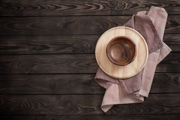 Wooden Dishes Old Wooden Table — Stock Photo, Image