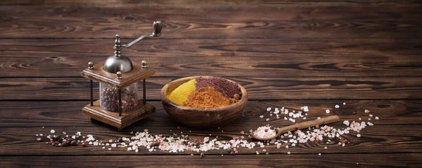 Spices Old Dark Wooden Background — Stock Photo, Image