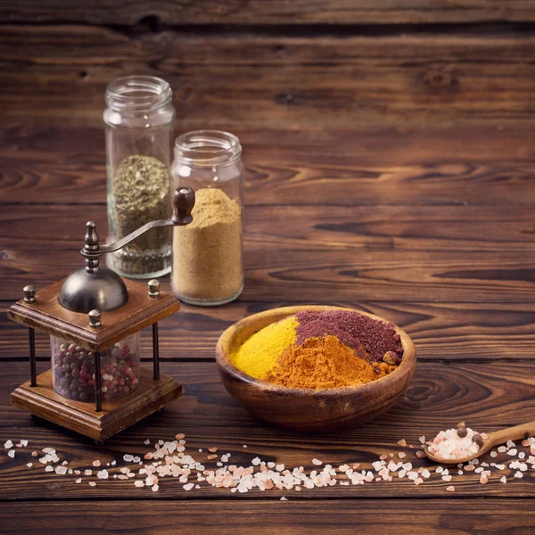 Spices Old Dark Wooden Background — Stock Photo, Image