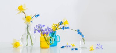 Beyaz iç kısımda bahar çiçekleri