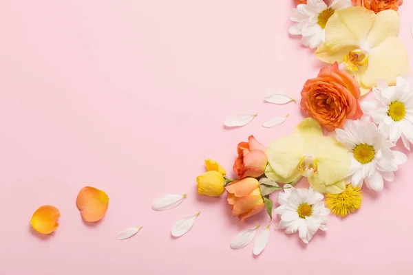 Hermoso Patrón Floral Sobre Fondo Papel Rosa —  Fotos de Stock