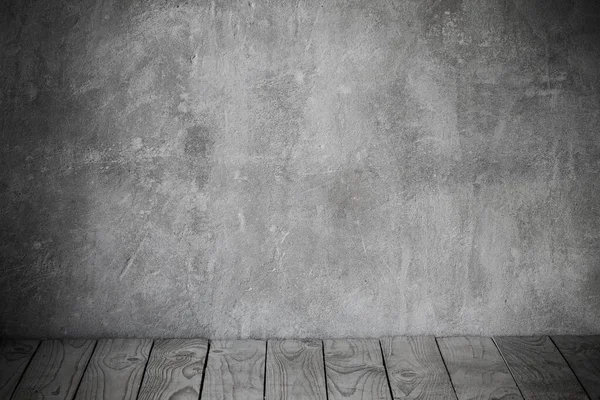 grunge background with old wooden floor and cement wall